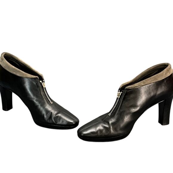 Brighton Stacey Black Leather Heel Front Zip Ankle Bootie Women 8.5 - Picture 3 of 8